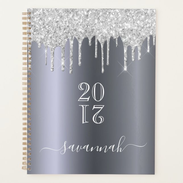 Silver glitter drips 2025 planner (Front)
