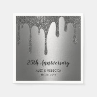 Silver Glitter Drips 25th Wedding Anniversary