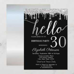 Silver Glitter Drips 30th Birthday Party  Invitation