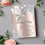 Silver Glitter Drips Balloons 70th Birthday  Invitation<br><div class="desc">A modern,  chic,  and glamourous with silver glitter drips,  and balloons on a rose gold background.</div>