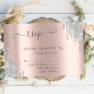  Silver Glitter Drips Bat Mitzvah RSVP   Invitation