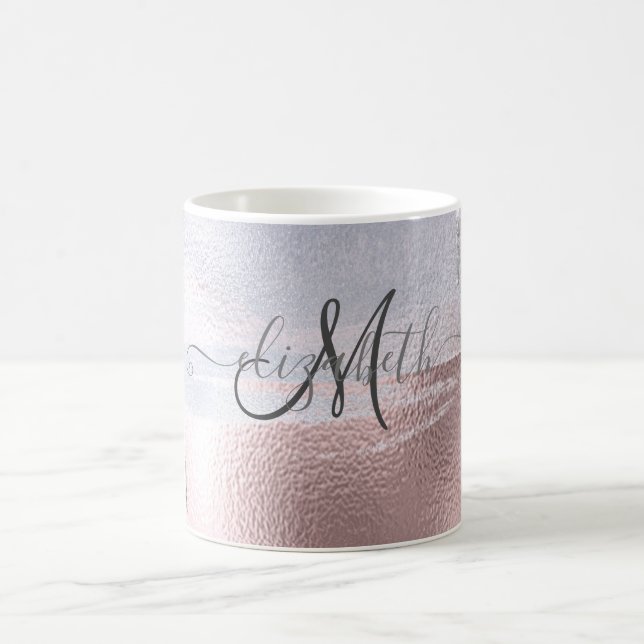 Silver Glitter Drips Blue Rose Gold Metallic  Coffee Mug (Center)