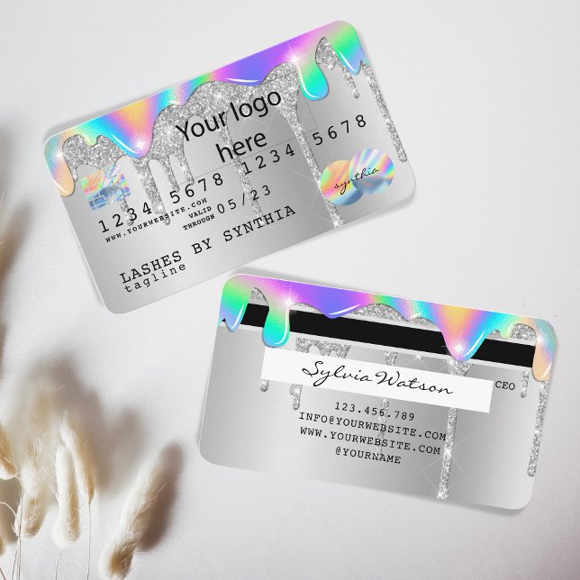 Silver glitter drips Credit Card hologram add logo (Creator Uploaded)
