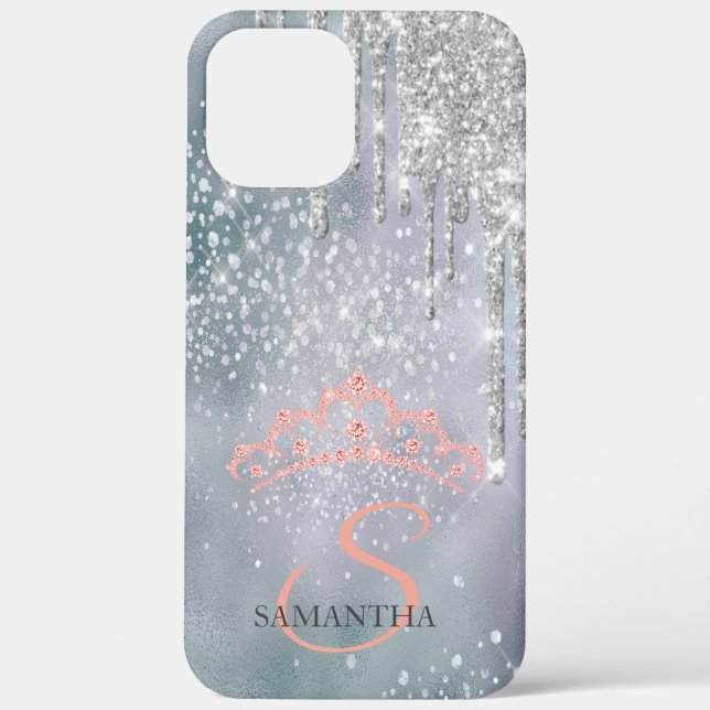 Silver Glitter Drips Diamonds Tiara Holographic Case-Mate iPhone Case (Back)