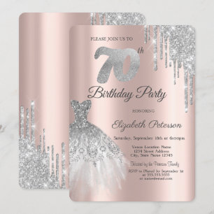 Silver Glitter Drips Dress 70th Birthday Party Invitation