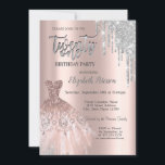 Silver Glitter Drips,Dress Rose Gold 21st Birthday Invitation<br><div class="desc">Elegant silver dress and silver glitter drips on a rose gold background.</div>