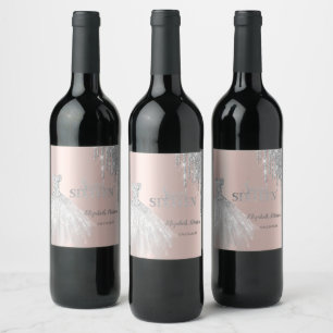 Silver Glitter Drips, Dress Rose Gold Sweet 16   Wine Label