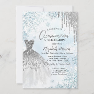 Silver Glitter Drips,Dress Snowflakes Invitation