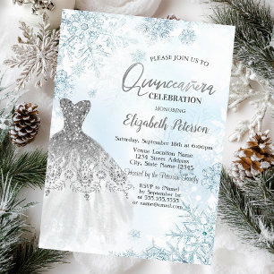 Silver Glitter Drips,Dress Snowflakes Invitation