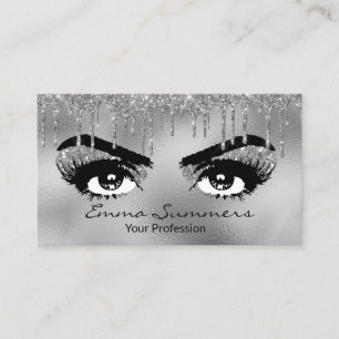 Silver Glitter Drips Eyebrow Eyelash Makeup Eyes Business Card