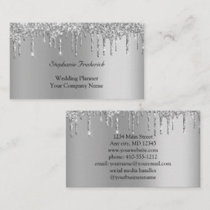 Silver Glitter Drips Feminine Small Business  Business Card