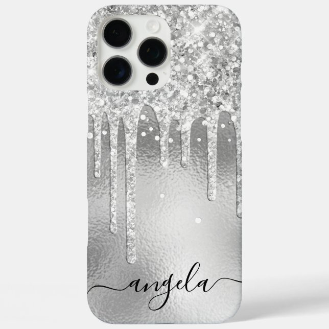Silver Glitter Drips Glam Signature Case-Mate iPhone Case (Back)