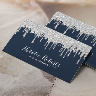 Silver Glitter Drips Hair Stylist Makeup Artist Business Card