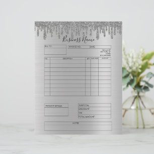 Silver Glitter Drips Invoice Small Business  Custom Letterhead