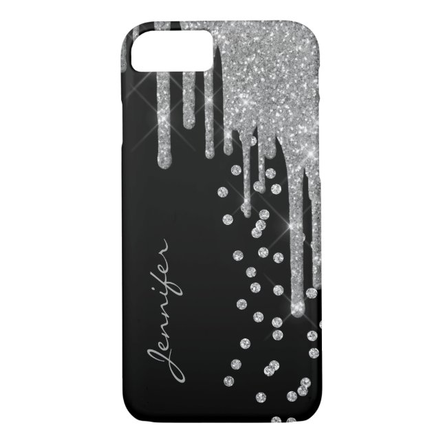 Silver Glitter Drips iPhone 8 Case (Back)