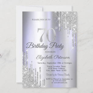 Silver Glitter Drips Light Purple 70th Birthday Invitation