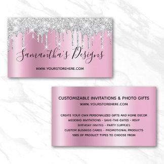 Silver Glitter Drips Mauve Pink Ombre Online Store Business Card