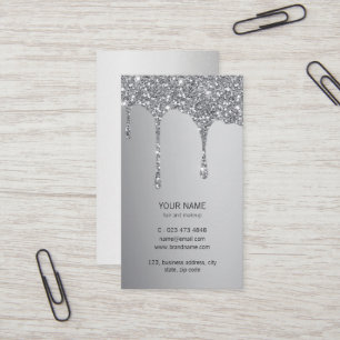 Silver Glitter Drips Metallic Shine Makeup Artist Business Card