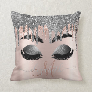 Silver Glitter Drips Monogram Faux Lashes Cushion