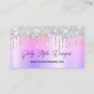 Silver Glitter Drips Multi Ombre Online Store Business Card