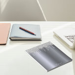 Silver glitter drips name notepad<br><div class="desc">Decorated with faux silver glitter drip,  paint drip look.  Elegant faux silver metallic background. Template for your name in light grey written with a hand lettered style script.</div>
