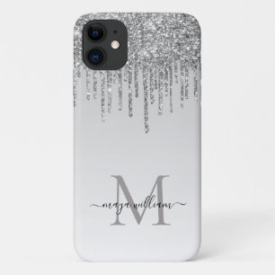  Silver Glitter Drips Personalised Monogram  Name  iPhone 11 Case