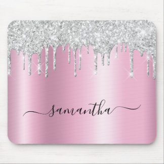 Silver Glitter Drips Pink Shimmer Mouse Mat