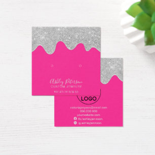 Silver glitter drips pink studs earrings display