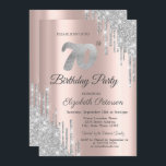 Silver Glitter Drips Rose Gold 70th Birthday Party Invitation<br><div class="desc">A modern,  chic,  and glamourous with silver glitter drips on a rose gold background.</div>