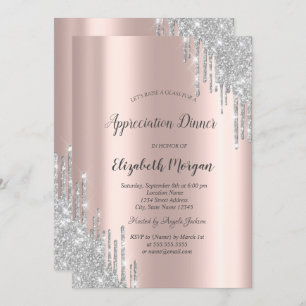 Silver Glitter Drips Rose Gold Appreciation Invitation