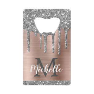  Silver Glitter Drips Rose Gold Metallic Monogram 