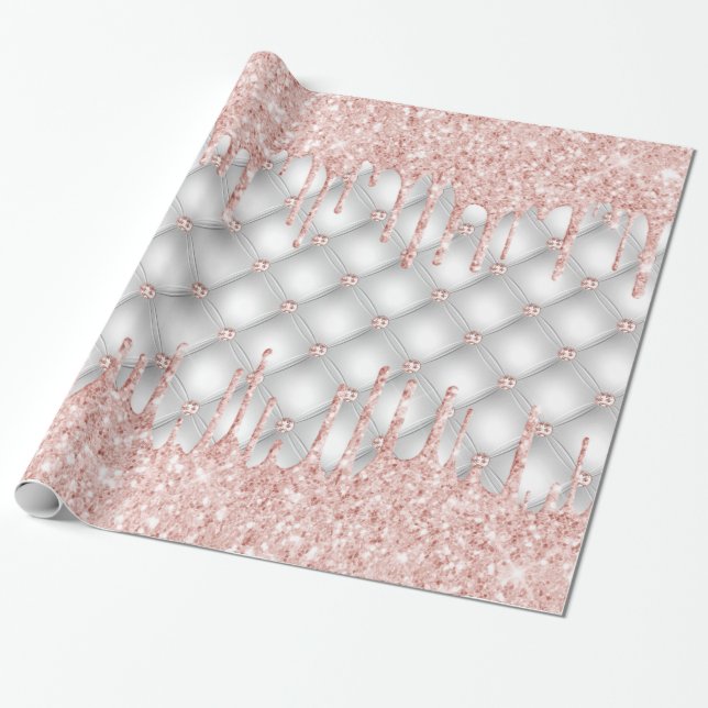 Silver glitter drips rose gold pink luxury  wrapping paper (Unrolled)