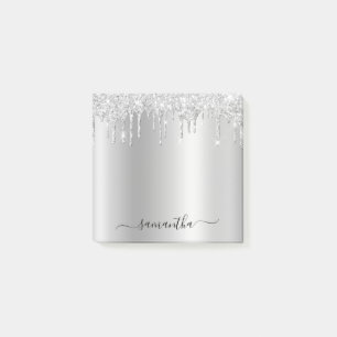 Silver Glitter Drips Shimmer Post-it Notes