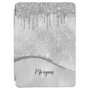 Silver Glitter Drips & Sparkle, Name & Monogram iPad Air Cover