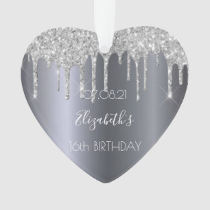 Silver glitter drips Sweet 16 Ornament