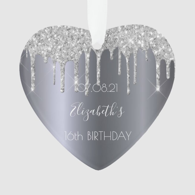 Silver glitter drips Sweet 16 Ornament (Front)