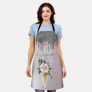 Silver Glitter Drips Sweets Ice cream FlowersApron Apron