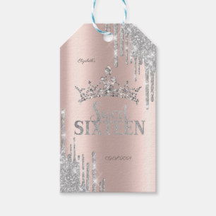 Silver Glitter Drips Tiara Rose Gold Sweet 16  Gift Tags