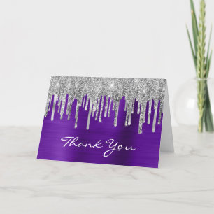 Silver Glitter Drips Violet Purple 50th Birthday Thank You Card