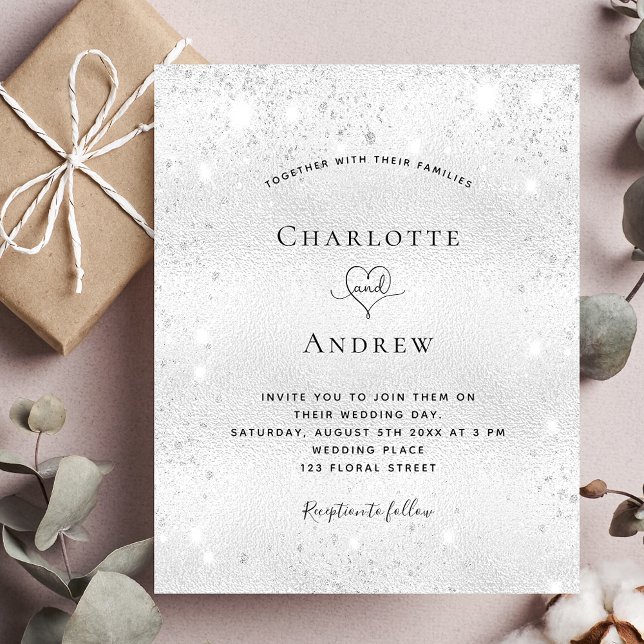 Silver glitter dust budget wedding invitation flyer (Creator Uploaded)
