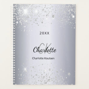 Silver glitter dust monogram initials script 2024 planner