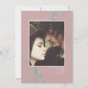 Silver Glitter Dusty Pink Save the Date Photo