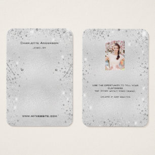 Silver glitter earrings brand photo display card