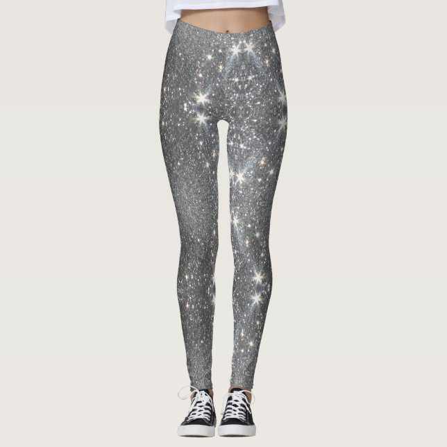 Silver Glitter Effect Dance Stretch Pants - Pant (Front)