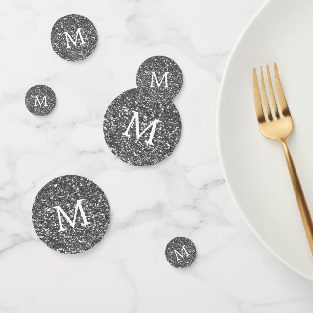 Silver Glitter Effect Monogram Wedding Confetti (Group)