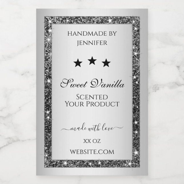 Silver Glitter Effect Product Packaging Labels (Single Label)