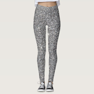 Silver Glitter Effect Womens Leggings