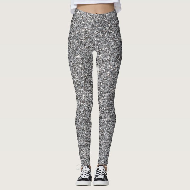 Silver Glitter Effect Womens Leggings (Front)