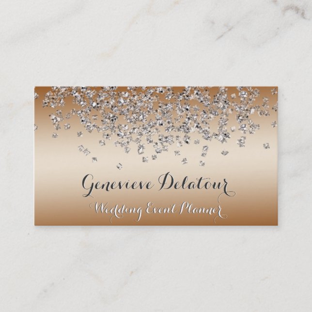 Silver Glitter Elegant Bronze  Event Planner Business Card (Front)