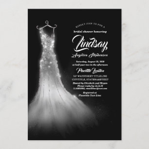 Silver Glitter Elegant Dress Black Bridal shower Invitation